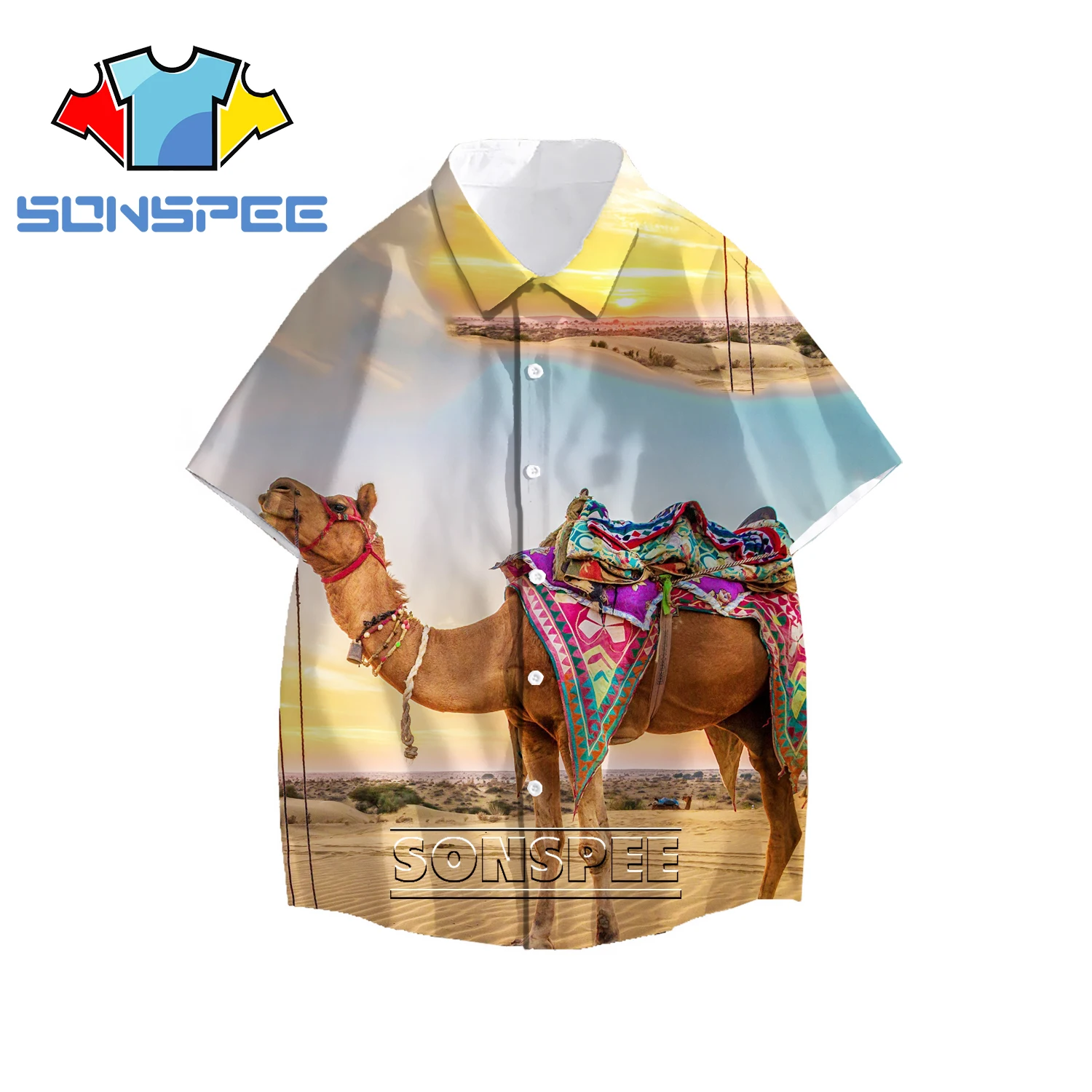 

SONSPEE 3D Print Camel animal desert Hawaiian Shirt Men Women Harajuku Cute Fashion Shirt Tropical Beach Casual Short Sleeves