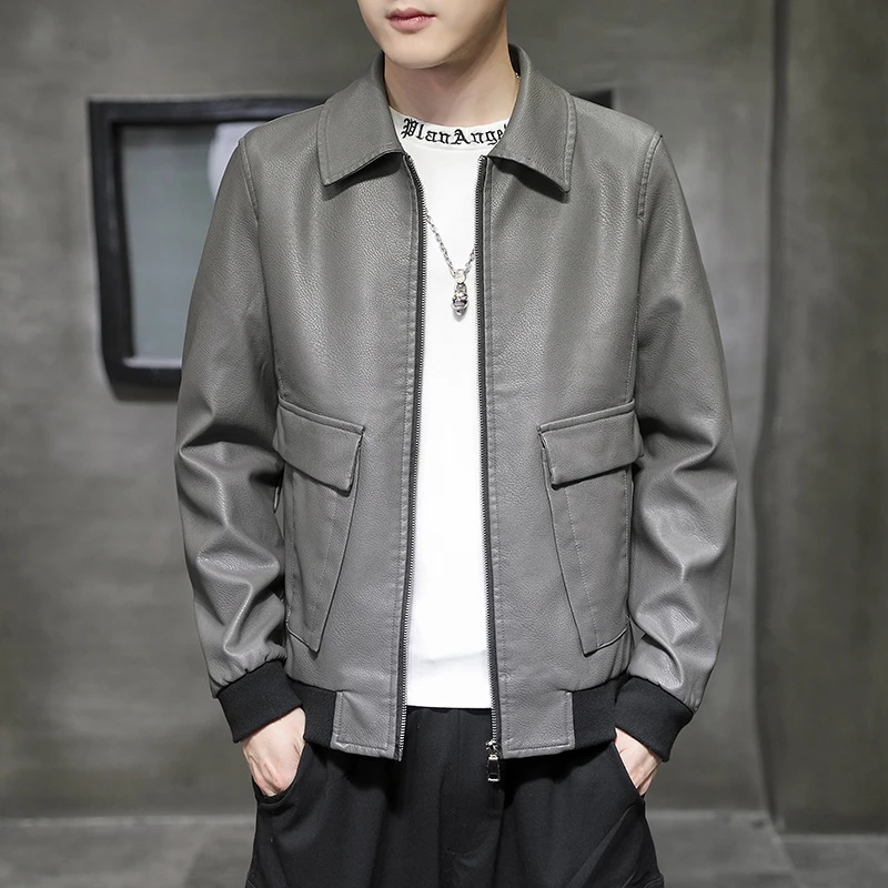 

Men Casual Faux Leather Jacket Coat M-8XL New Spring PU Leather Jackets Large Size Male Streetwear Outerwear Brand Clothing