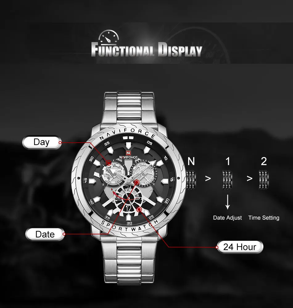 Мужские часы Naviforce из нержавеющей стали, кварцевые часы с хронографом, мужские роскошные часы Naviforce,, наручные часы с хронографом