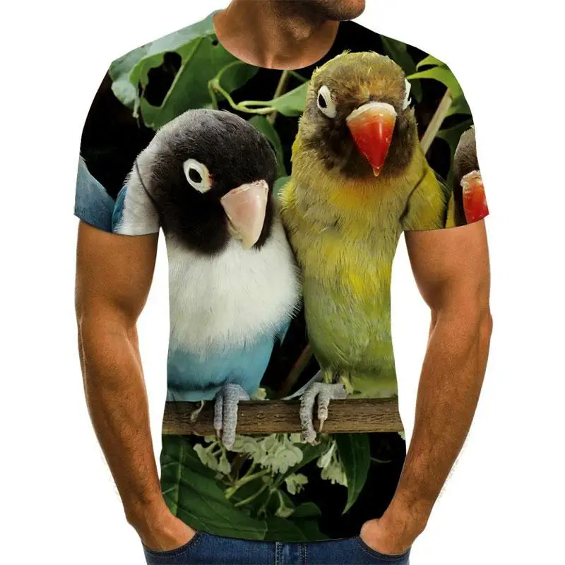 

2021 summer new style 3D printing birds men's and women's casual T-shirt fashion trend young handsome T-shirt top