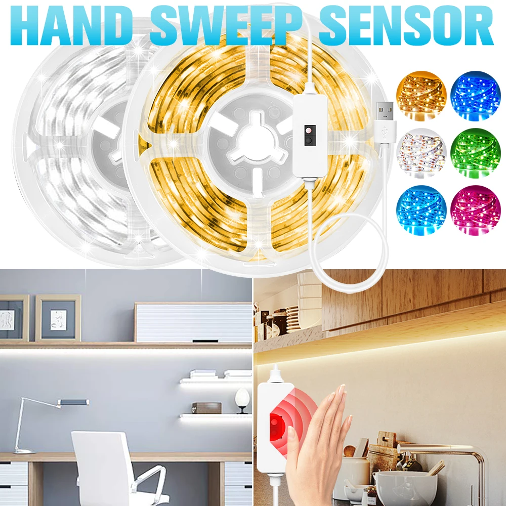 

Hand Sweep Sensor Switch LED Light Strip USB DC 5V SMD 2835 60LEDs/M Tape Diode Kitchen Bedroom Night LED Strip Light 3M/4M/5M