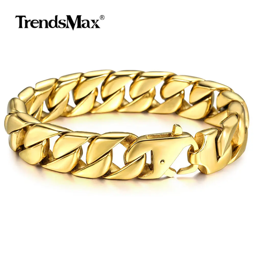 Мужской браслет из звеньев цепи 16 мм панк рок кубинские нержавеющей стали 316L