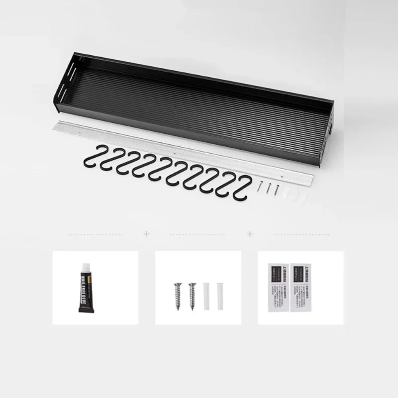 

Black Wall Mounted Kitchen Racks with Hooks Space Aluminum Storage Shelf Kitchen Appliances Spice Rack Kitchen Rack Organizer