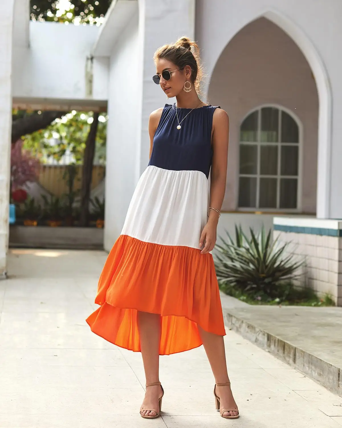 

American and American fashion new summer stitching dresses hot style multi-color