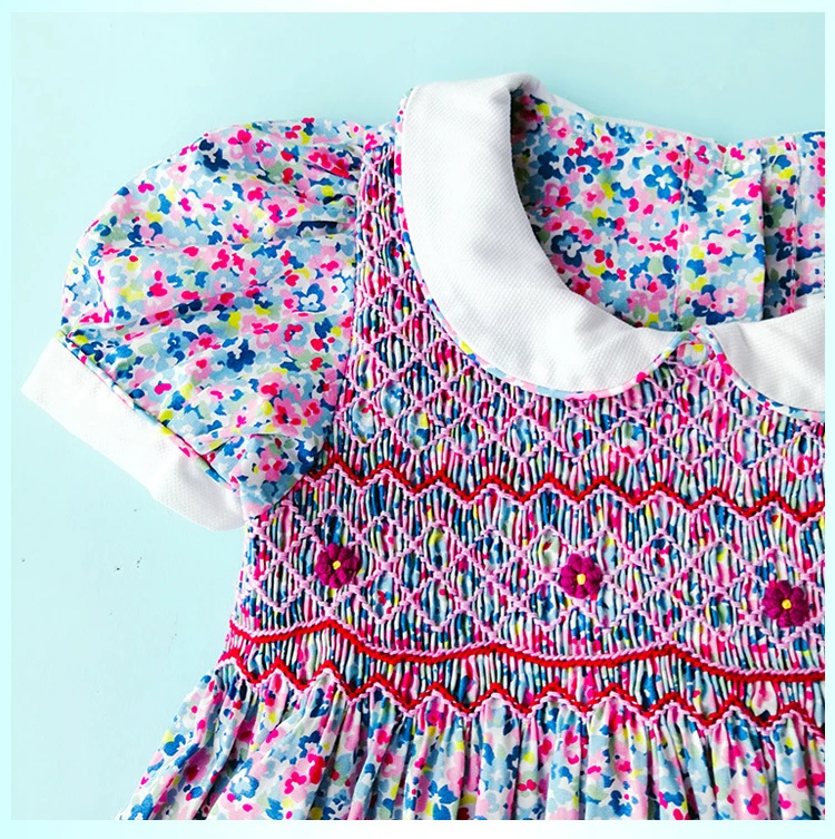 toddler girls dresses summer 2019 size 3 4 5 6 7 little floral smocked flower printed doll collar party wedding | Детская одежда и