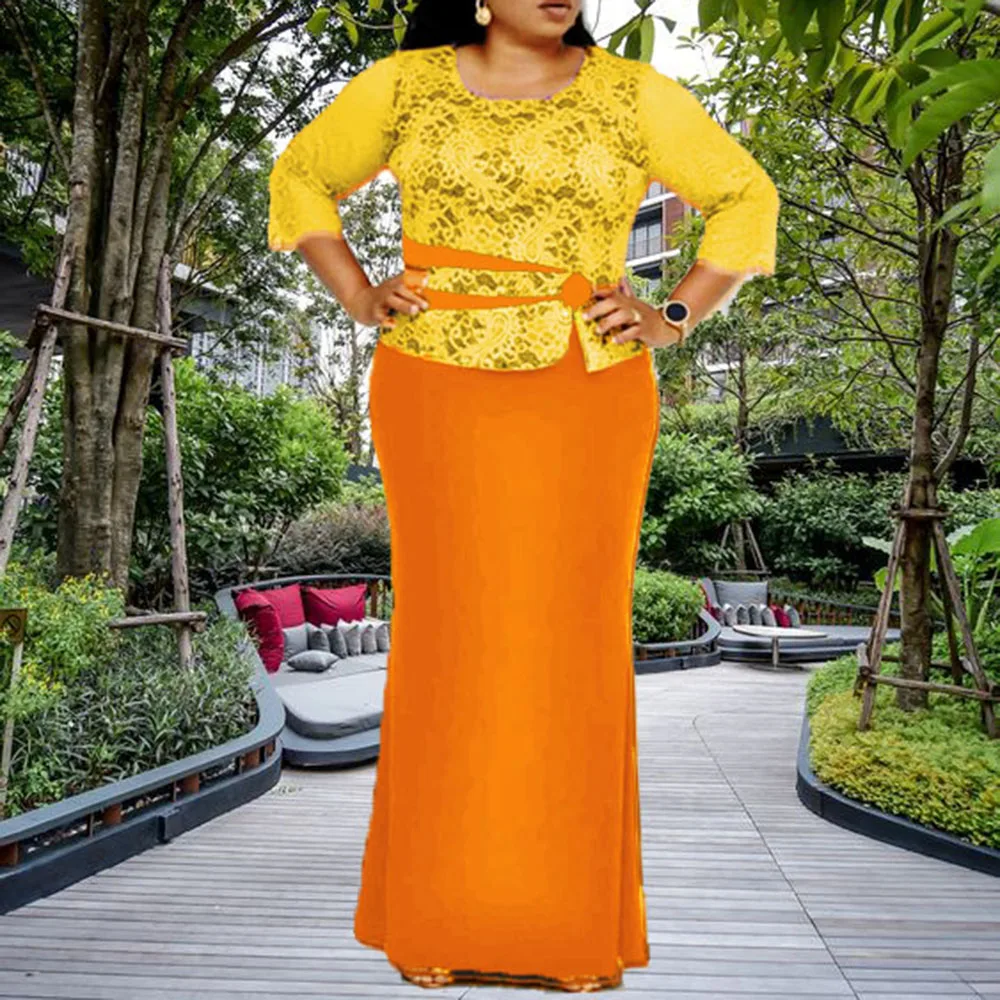Желтое женское платье русалки большого размера элегантное весеннее кружевное