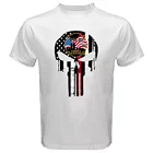 Белая Военная патриотическая тактическая Мужская футболка США череп с американским флагом Punisher