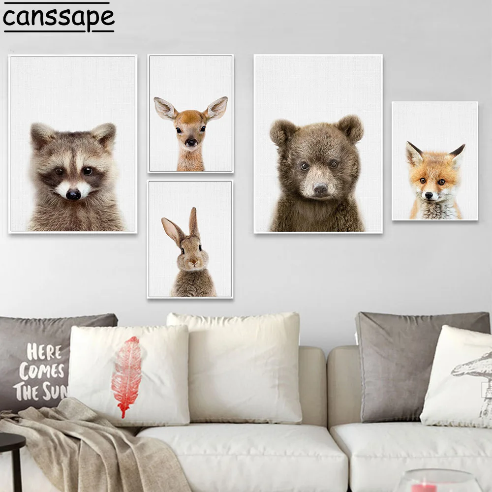 Постер в виде кролика детская настенная Картина на холсте медведь лиса детские