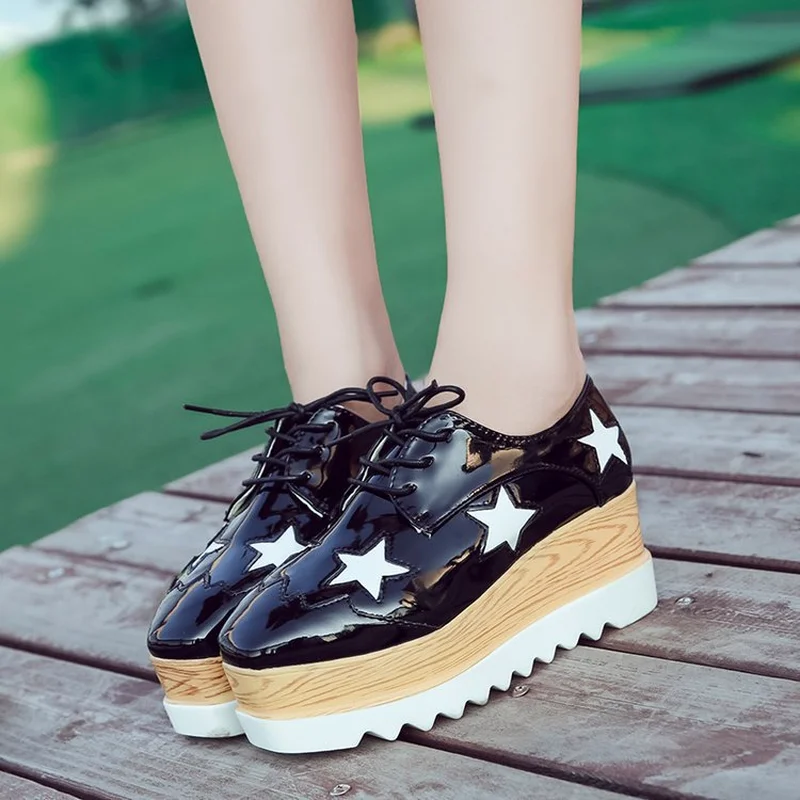 Женские кроссовки на платформе Кожаные Туфли оксфорды толстой подошве со