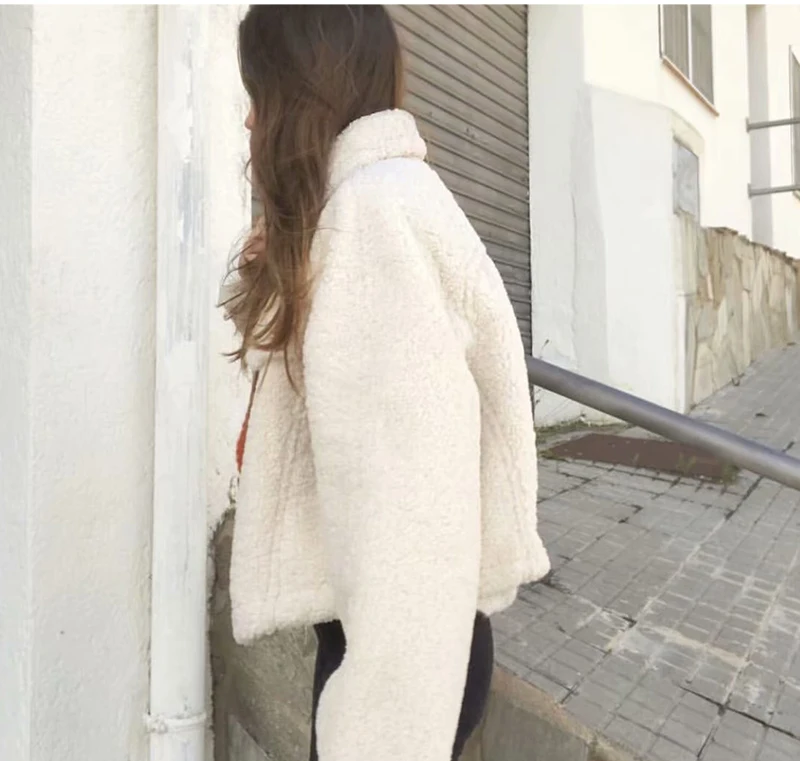 DICLOUD бежевый пуховик плюшевый жакет для женщин длинный рукав однобортный сплошной толстый пальто осень зима теплая Дамская верхняя одежда