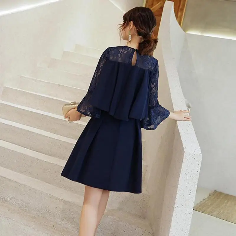 

Flare Sleeve A Line Elegant Ladies Lace Dress Casual Loose Patchwork Vintage Women Dress Summer 2020 Party Dresses Women Evening