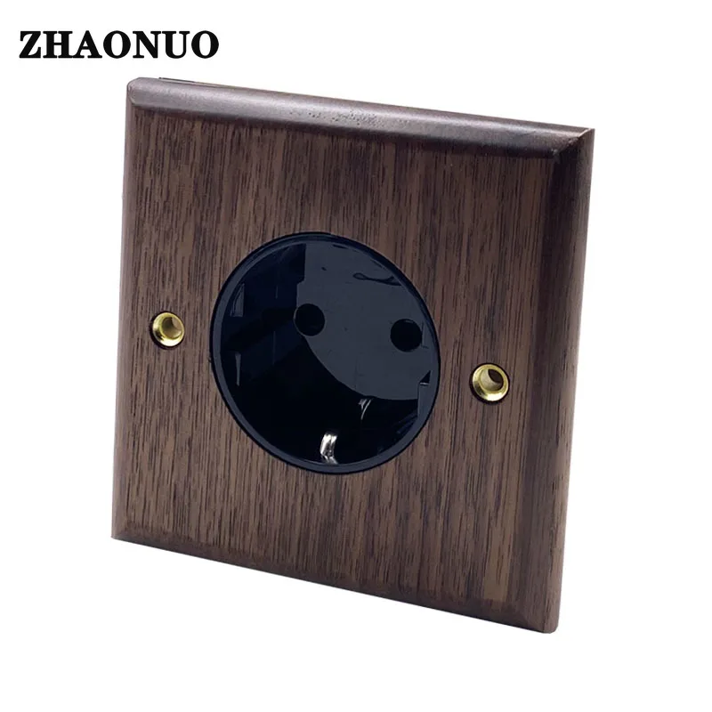 Black Walnut Solid Wood Panel EU Socket Wall  Power Outlet Retro Electrical Sockets Wall Usb Outlet