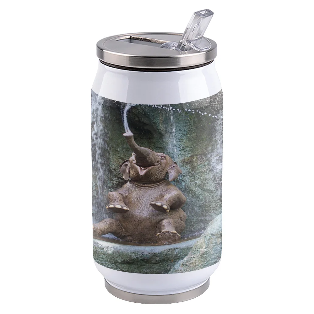 Waterfall Elephant Портативная термоизоляционная кружка для путешествий с крышками, соломкой из нержавеющей стали, для колы и газировки.