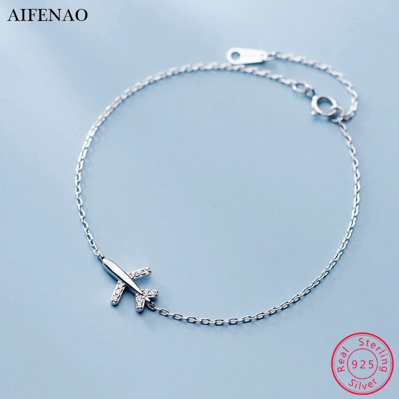 100% стерлингового серебра 925 самолет Серебряный браслет для женщин Циркон