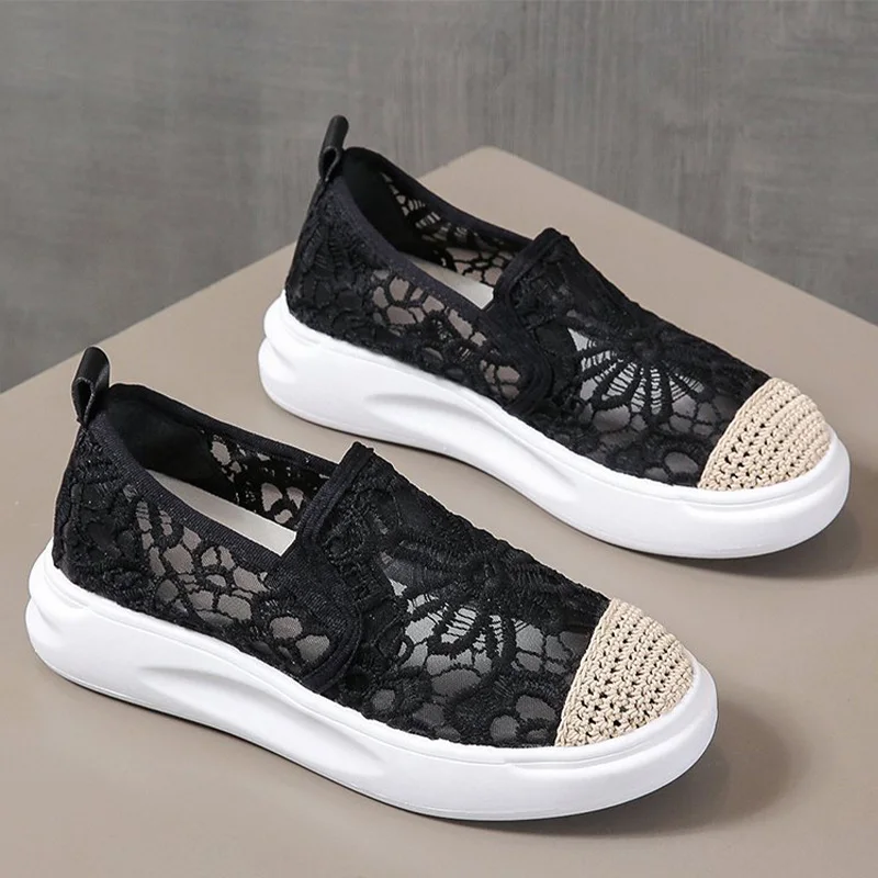 

Женские кроссовки 2021, женские вязаные Нескользящие кроссовки с круглым носком, на плоской платформе, Повседневные Дышащие классические лоф...