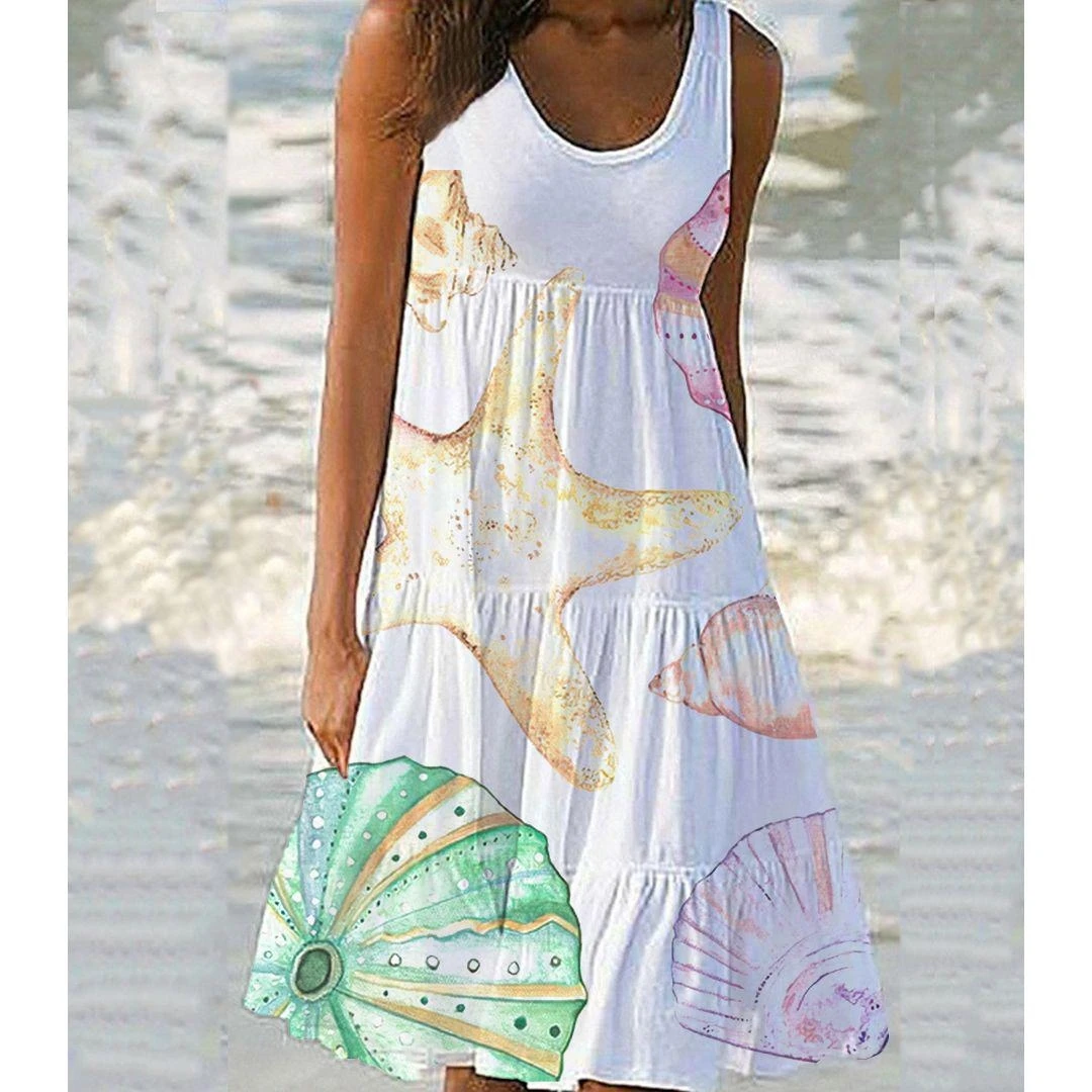 Новинка летний сарафан белые милые платья с 3d-рисунком морских пейзажей