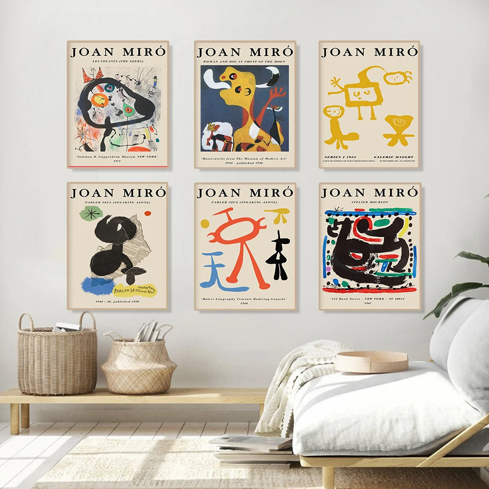 

Joan Miro Abstract Color Poster Exhibition Art Print Animals Line Canvas Painting Vintage Nursery Wall Picture Living Home Decor