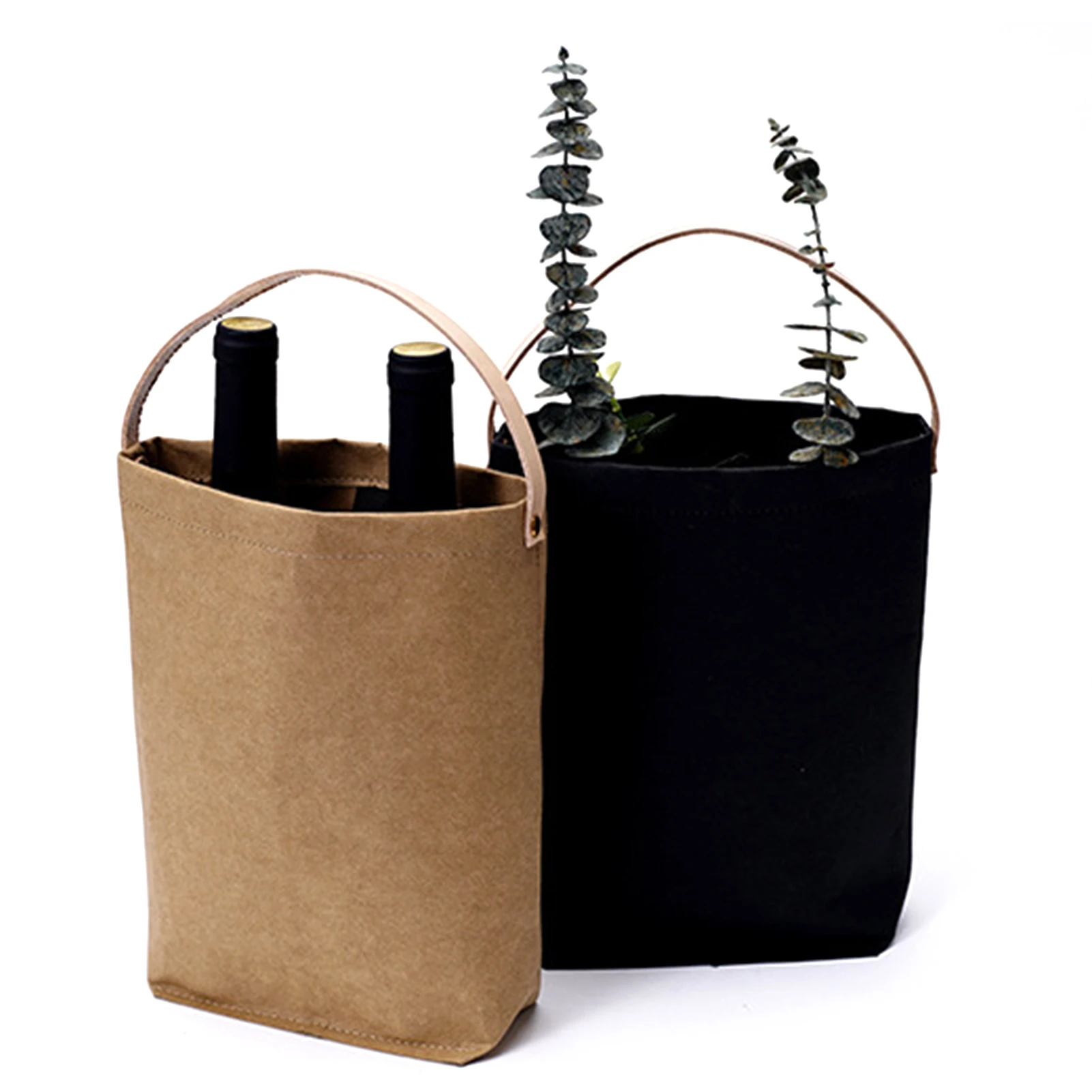

Washable Kraft Paper Single Wine Packaging Box Environmentally Friendly Tote Bag Store Red Wine Bottles, Fruits, Flowers