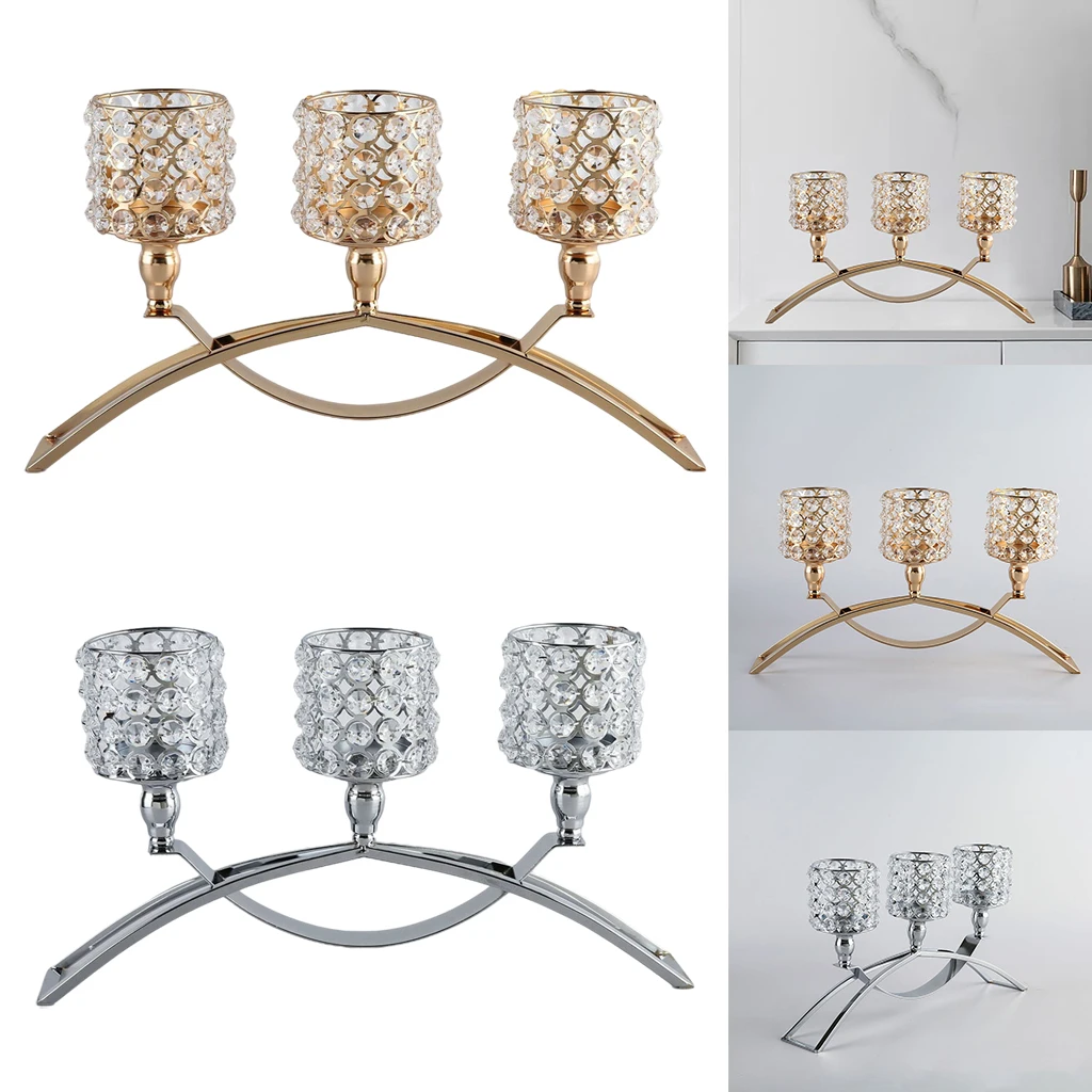 

Crystal Candle Holder 3 Arms Candelabra Wedding Table Centerpiece Ornament Candlelight Arch Bridge Candle Holder for Home Decors