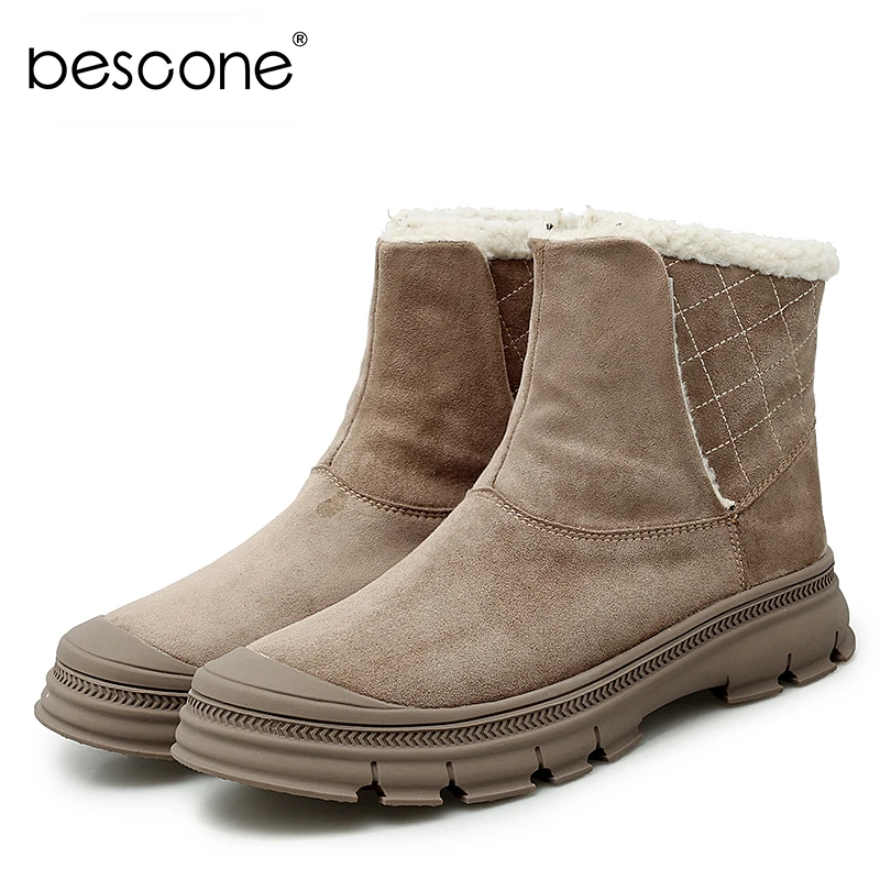 BESCONE/мужские модные ботильоны мужские уличные теплые зимние шерстяные ботинки