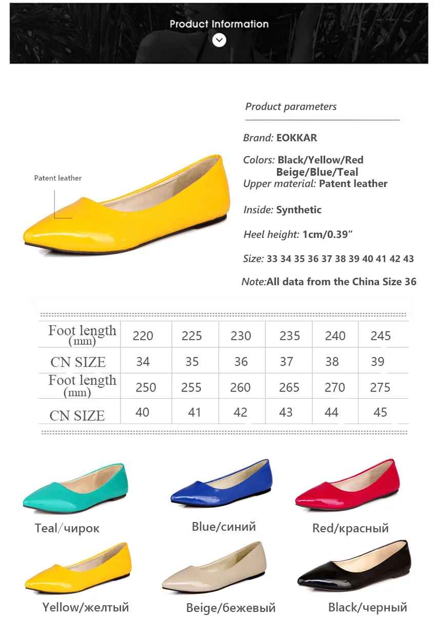 

Eokkar 2020 Pointed Toe Women Flats Patent Leather Casual Shoes All Match Slip on Ladies Flats Shoes New Ladies Shoes Size 34-45