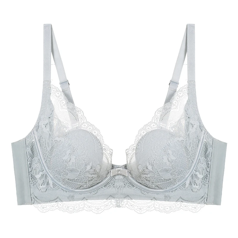 

YueYanni big breasts show small ladies thin underwear ultra-thin sexy lace bra large size anti-sagging gather bra