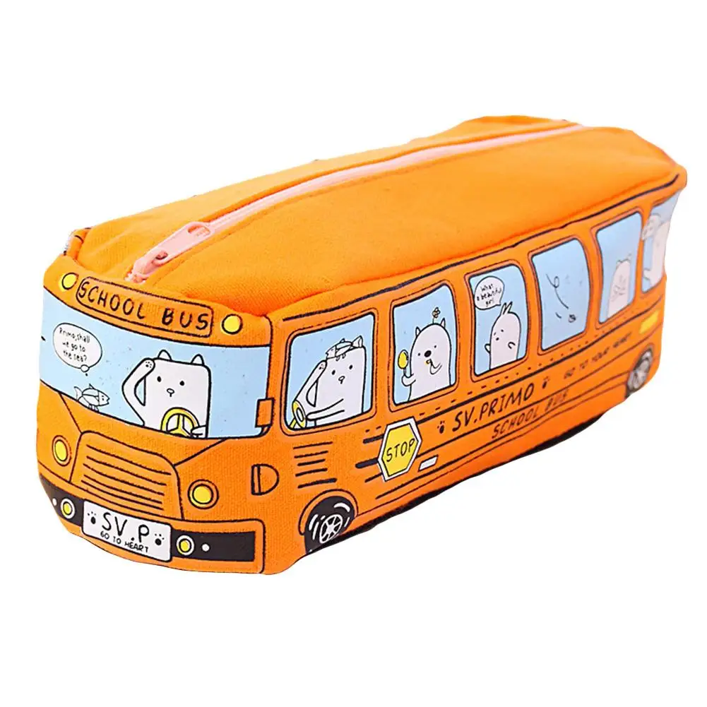 

Creative Cartoon Animal Bus Pencil Case Unisex Canvas Pen Bag Stationery