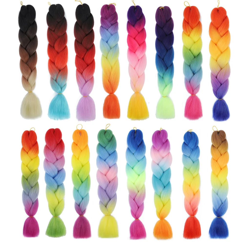 YXHAIR 100g 24 Inch 5 Tone Synthetic Jumbo Box Braids Expression Crochet Hair Extension for Women Pre Stretched Yaki Ombre - купить по