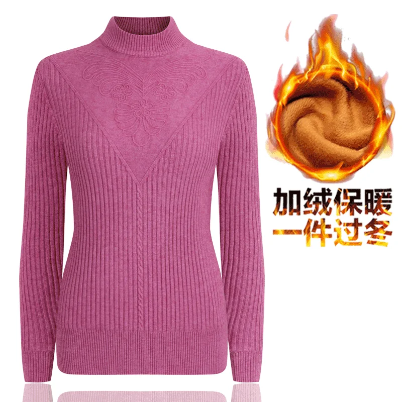 Свитера для матери среднего возраста плюс бархатная теплая вязаная джемпер