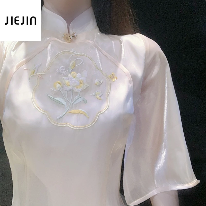 

Китайское женское летнее платье Ципао в стиле ретро, с винтажной вышивкой и пуговицами