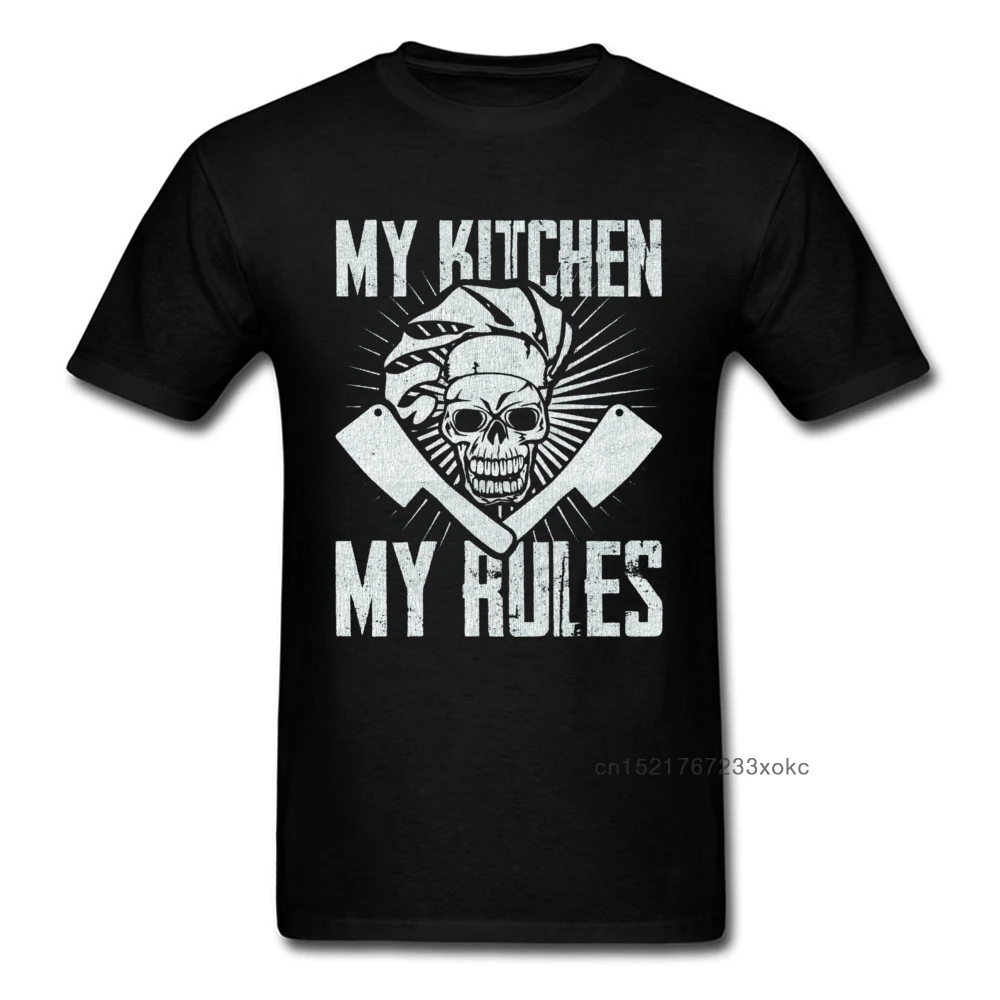 

100% Cotton Men's T Shirt My Kitchen My Rules Chef Tshirt Vintage Design Male T-shirt Skull Tees Funny Cooker Clothes Black Tops