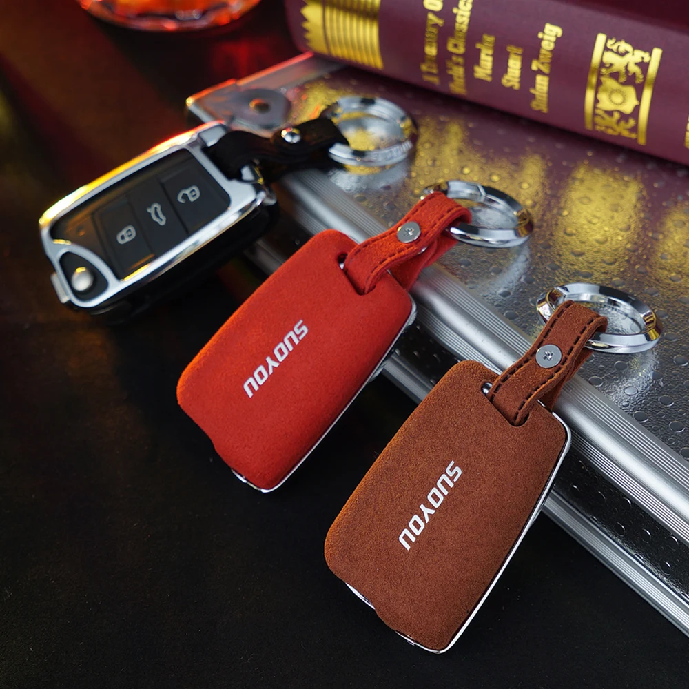 Замшевый кожаный флип чехол для автомобильного ключа с 3 кнопками Volkswagen VW Golf 7 MK7