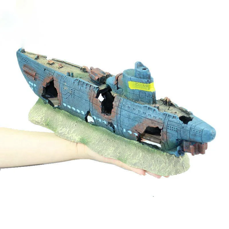 

New Aquarium Decoration Landscaping Artificial Simulation Shipwreck Building Ornaments Fish Tank Accessories Water View Viewing