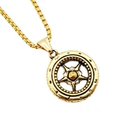 vintage gold stainless steel hip hop necklace jewelry punk roman text tyre wheel necklace biker pendant necklace men jewelry