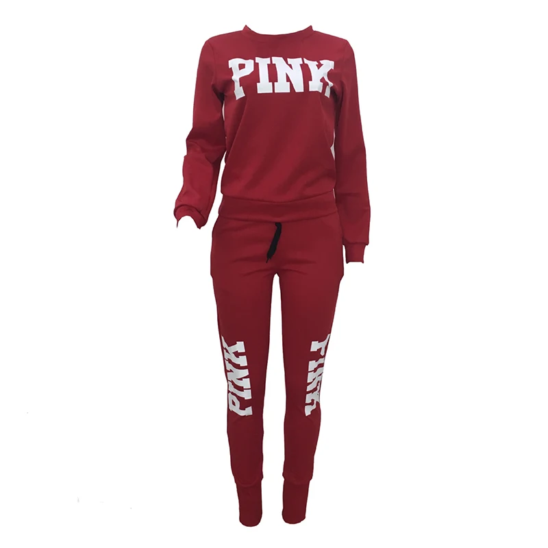 Женский спортивный костюм Осень-зима 2020 розового цвета с буквенным принтом