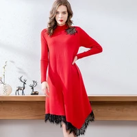 knitted sweater vintage loose dress 2021 new spring clothes winter sexy christmas dress irregularity women lace casual dresses