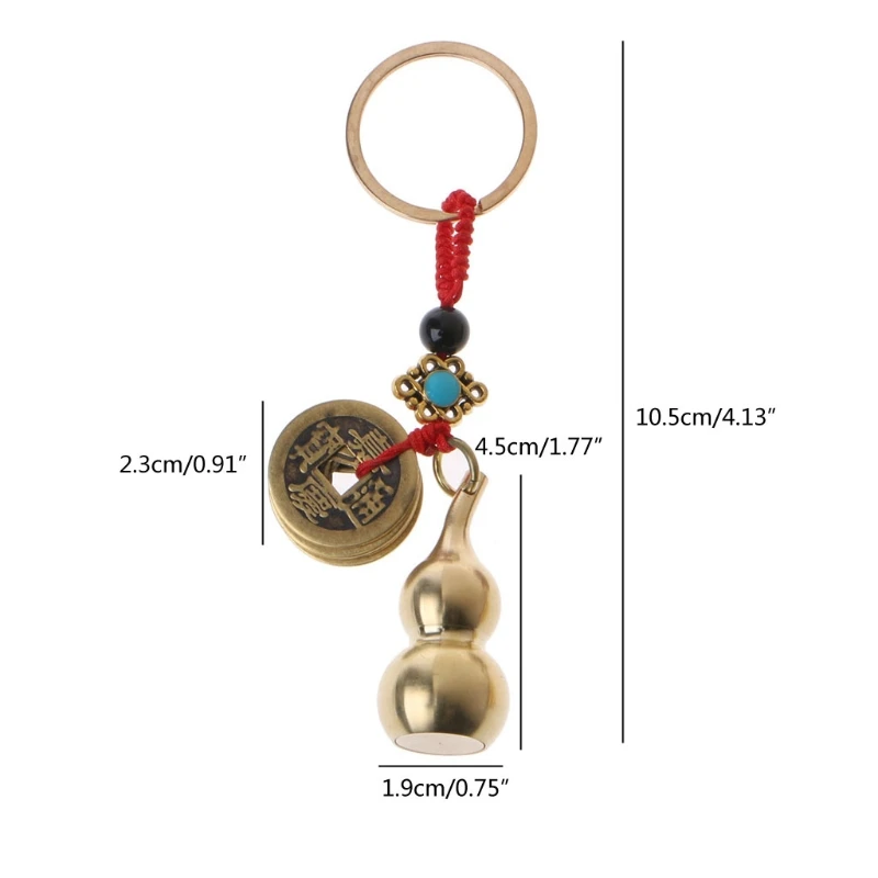 

Wu Lou Key Chain Lucky Gourd Keychain with Feng Shui Coins Good Luck Prosperity Success Brass Calabash Pendant Keychain