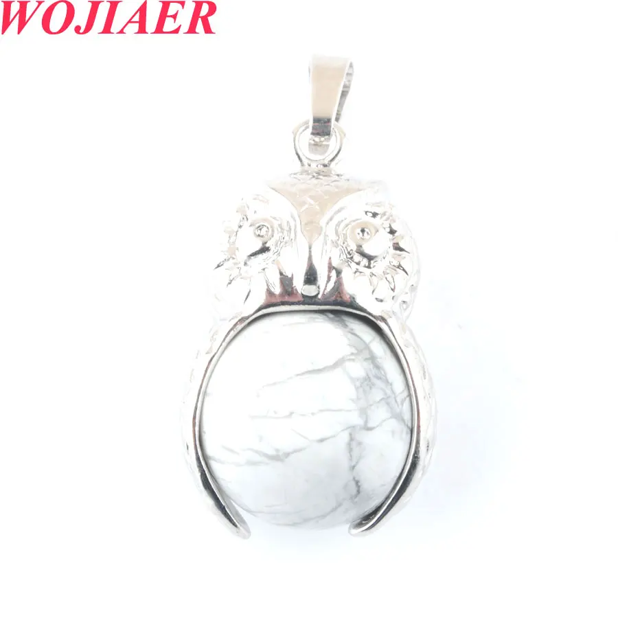 

WOJIAER Natural Stones Pendants Necklaces Cute Owl White Howlite Round Ball Bead Dangle Pendulum Women Jewelry Gift O9180