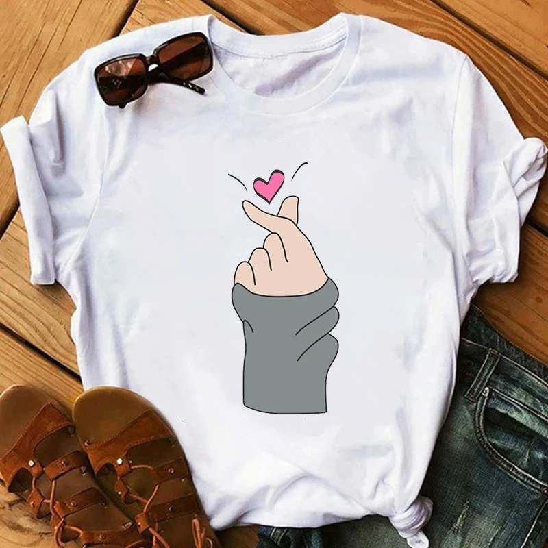 

Women O Neck Short Sleeve white t-shirt femme Hipster Korean Tops & Tee TShirt Funny T Shirts Summer Love heart Printed t shirt