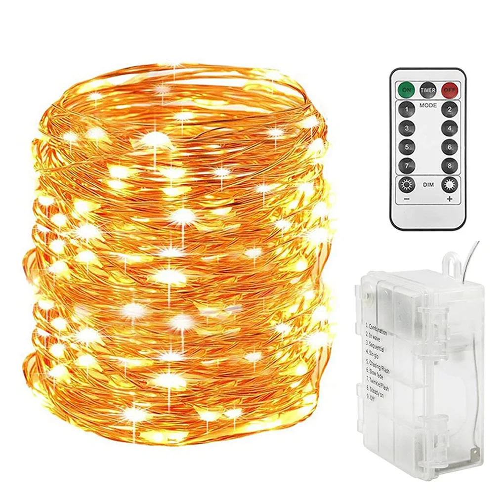 

Праздничный водонепроницаемый наружный медный струнный светильник 10 м 20 м с пультом дистанционного управления на батарейках USB садовый све...