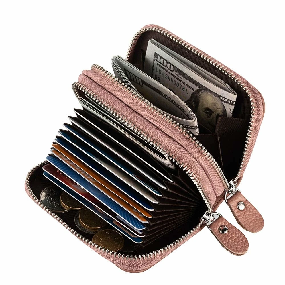 Женский кошелек из натуральной кожи с RFID защитой кредитница на молнии бумажник