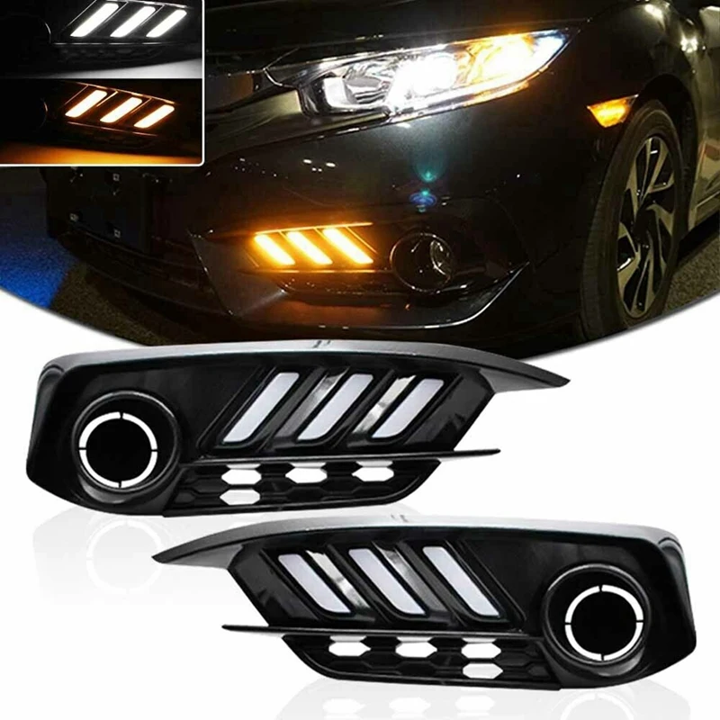 

2 Pcs Car Accessories: 1 Pcs White Led Drl Switchback Turn Signal Light & 1 Pcs Car Rear Bumper Fog Light Lamp Cover
