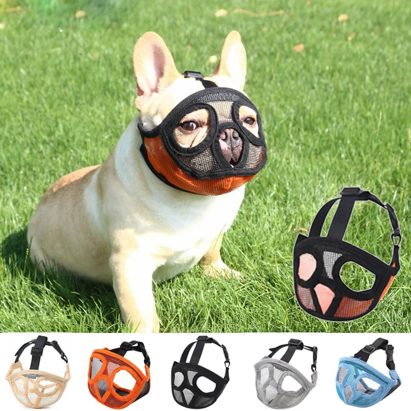 

2021 NEW Short Snout Pet Dog Muzzles Adjustable Breathable Mesh French Bulldog Pug Mouth Muzzle Mask Anti Stop Barking Supplies