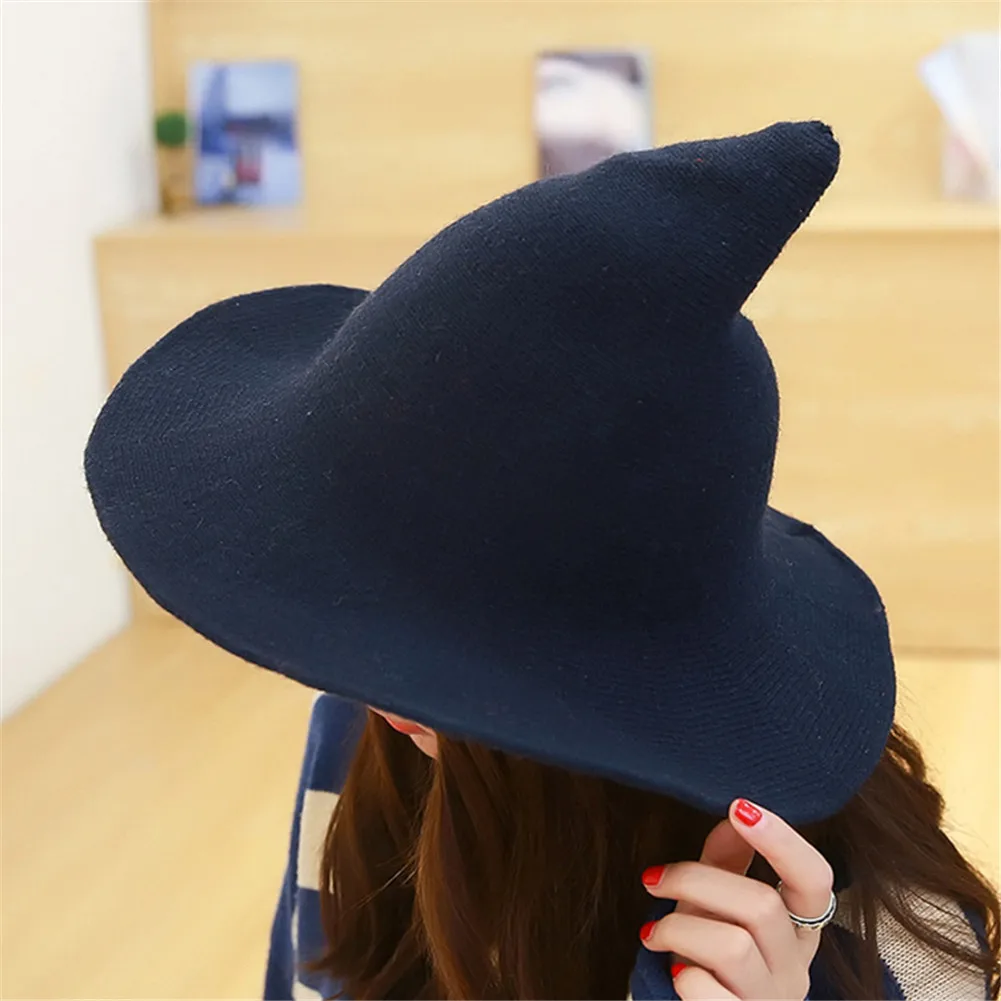

Women Modern Witch Wool Blend Hat Solid Color Halloween Party Witch Hats One Size