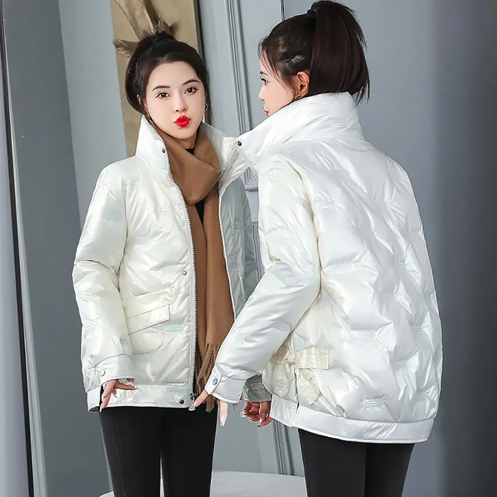 PinkyIsBlack 2021 New Autumn Winter Women Coat Jacket Thick Parkas Warm Casual Pocket Sequins Shiny Short Winter Jacket Women