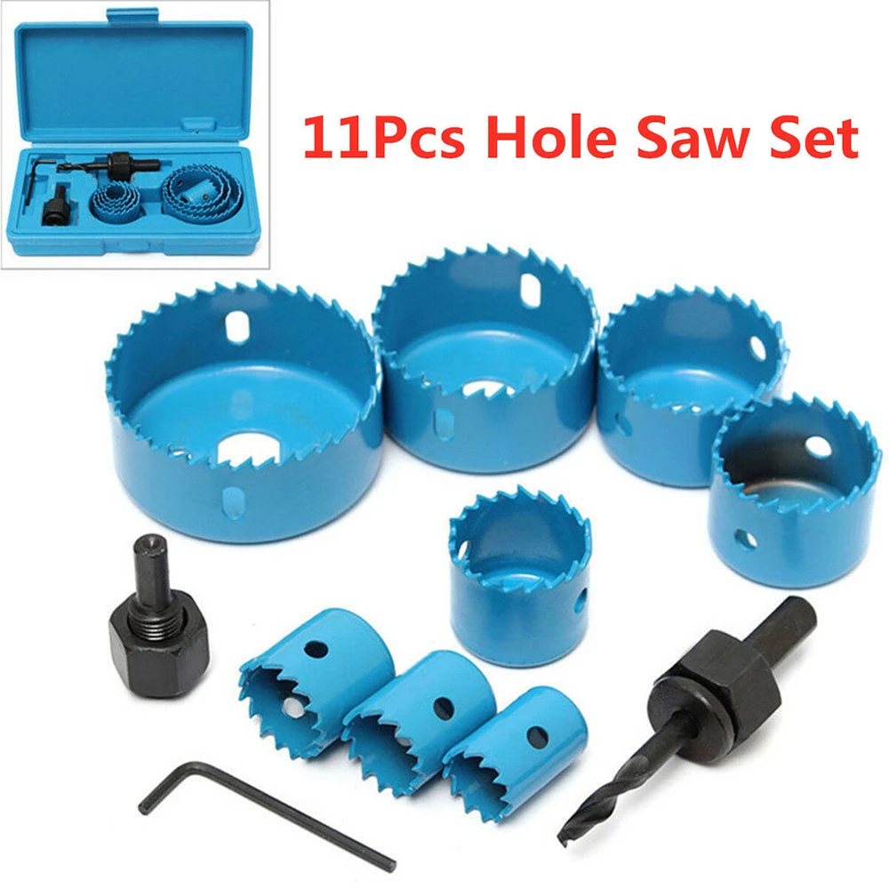 

11pcs Carbon Steel Woodworking Metal Hole Saw Sleeve Drill Bit Hole Opener Set Cutter Tool
