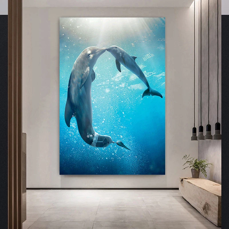 Морской пейзаж подводный мир дайвинг дельфин органический океан скандинавские