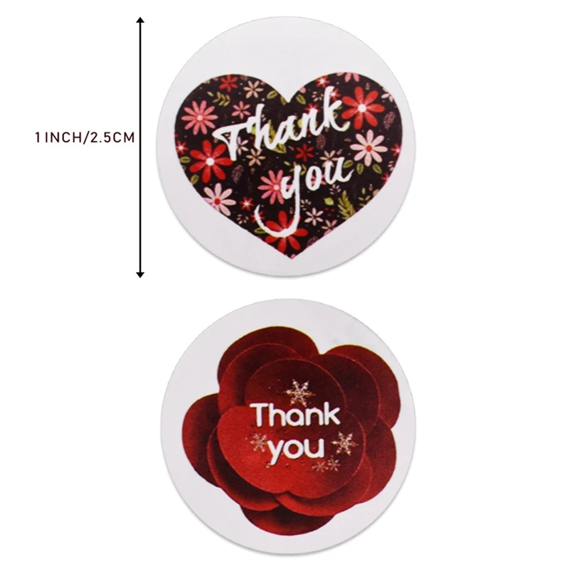 

500pcs/roll Floral Thank You Stickers Heart Shaped Seal For Small Shop Wedding Baking Envelope Label