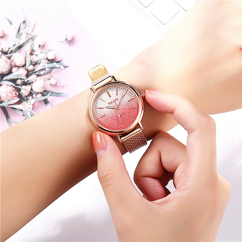 Новые женские роскошные часы с сетчатым тонким ремешком модные креативные