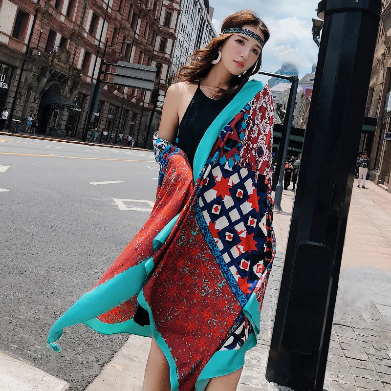 

180*90cm Women Totem Print Scarf Shawl National Bohemian Scarves Wraps Ethnic Style Pashmina Headscarf Bandana Beach Scarf Hijab